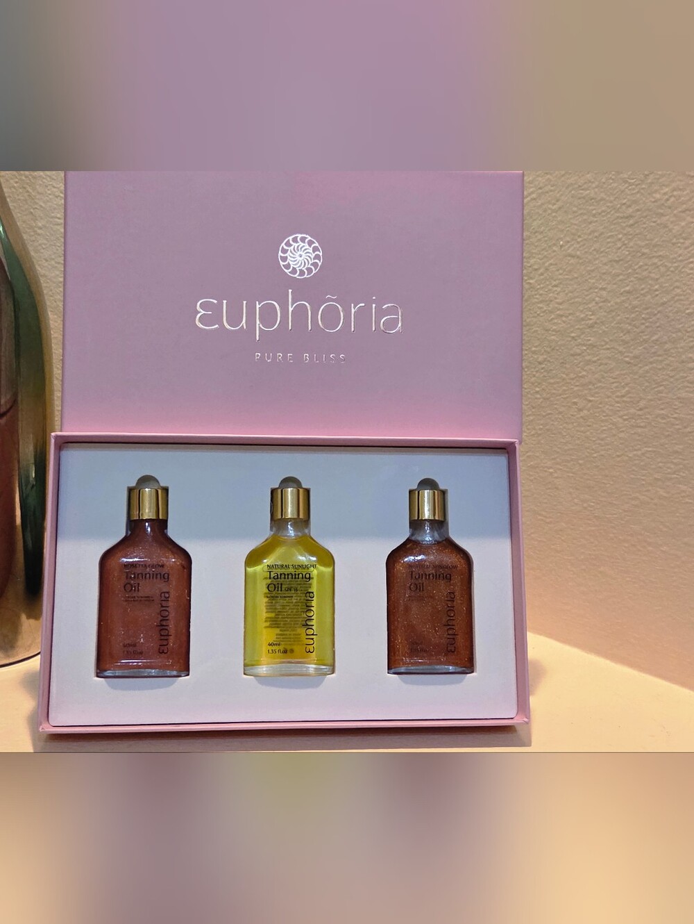 Euphoria Pure Bliss Tanning Oil Set 3-Pc 40mL/1.35oz Each New